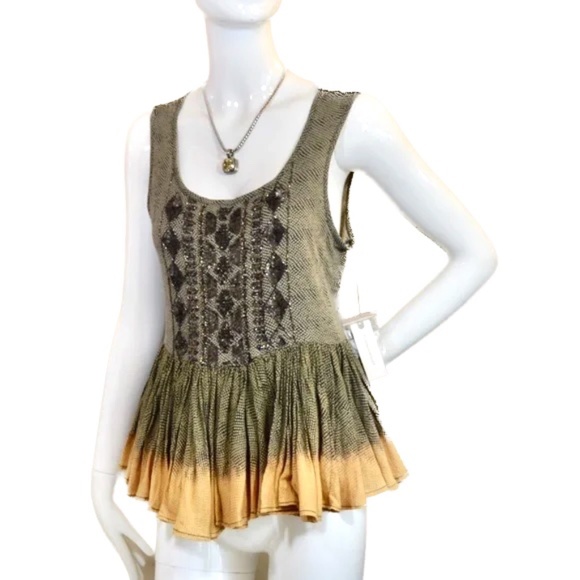 🆕🏷️  Anthropologie Suva Swing Tank Beaded Peplum Top Size M - Picture 4 of 14